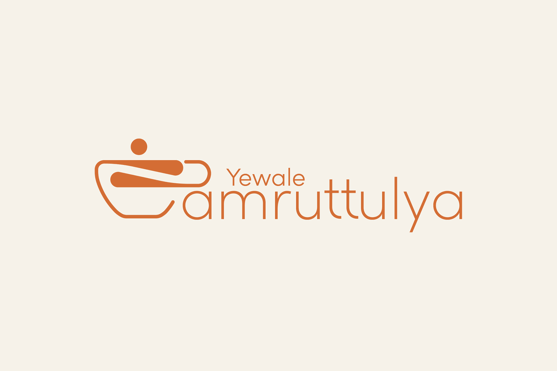 The Yewale Amruttulya brand book cover: the wordmark set in Sofia Pro across a terracotta ground, with the cup-and-saucer icon pattern stepping in from the corners