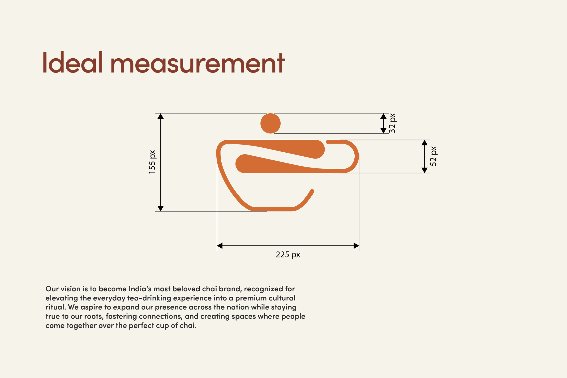 The ideal measurement drawing: the cup mark at 225 by 155 pixels with the clear space dimensioned around it